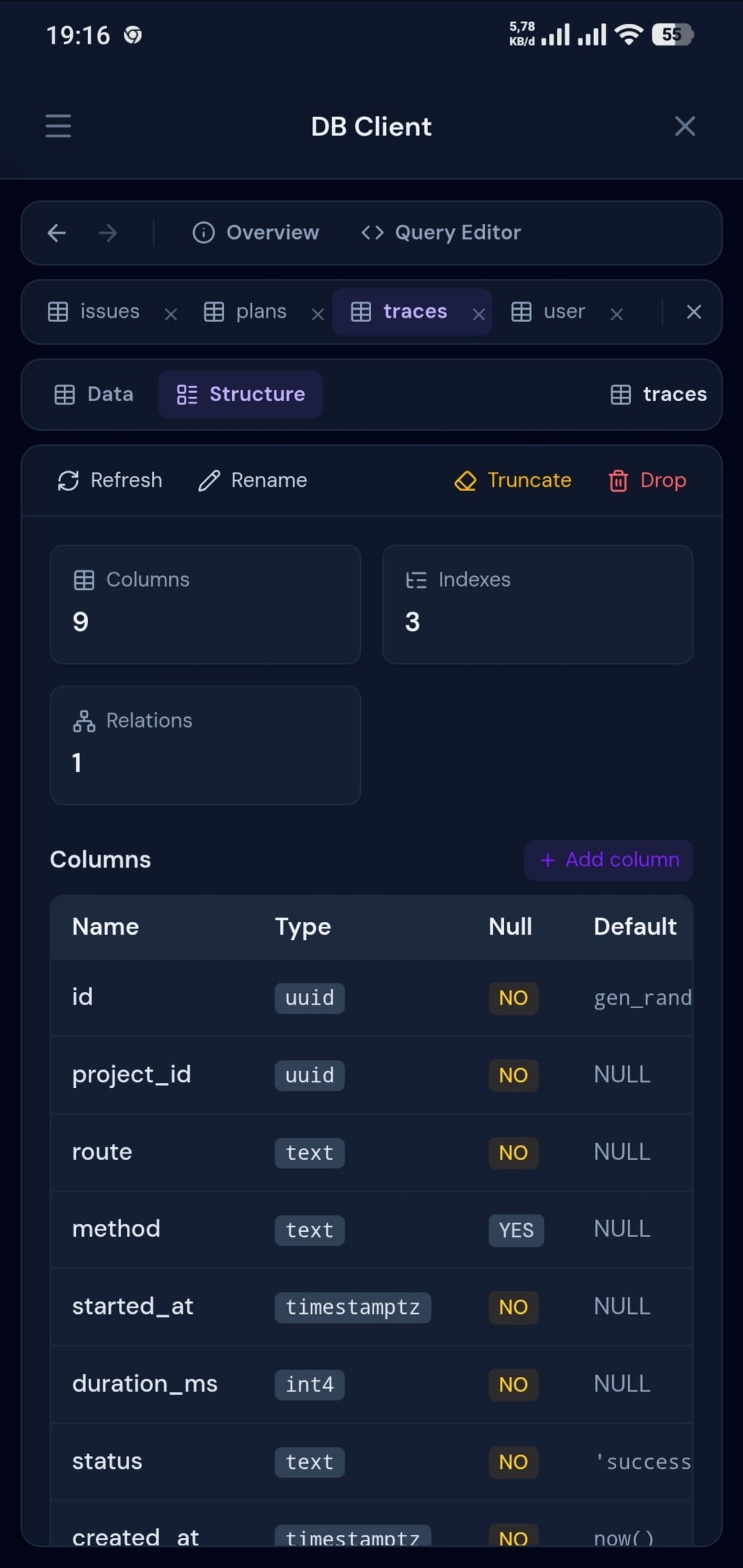 Database Client on mobile