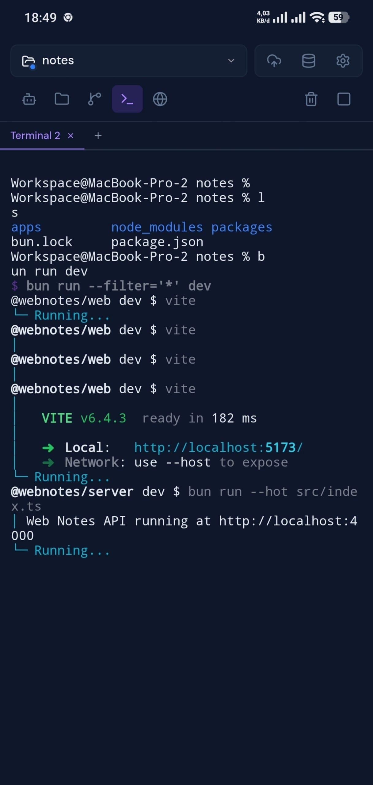 Terminal on mobile
